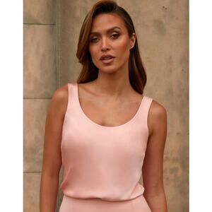Nadine Merabi Top Womens Small Nicole Blush Tank Satin Lined Blouse Quiet Luxury